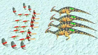 Four PARASAUROLOPHES vs Army of PEOPLE - Animal Revolt Battle Simulator screenshot 4