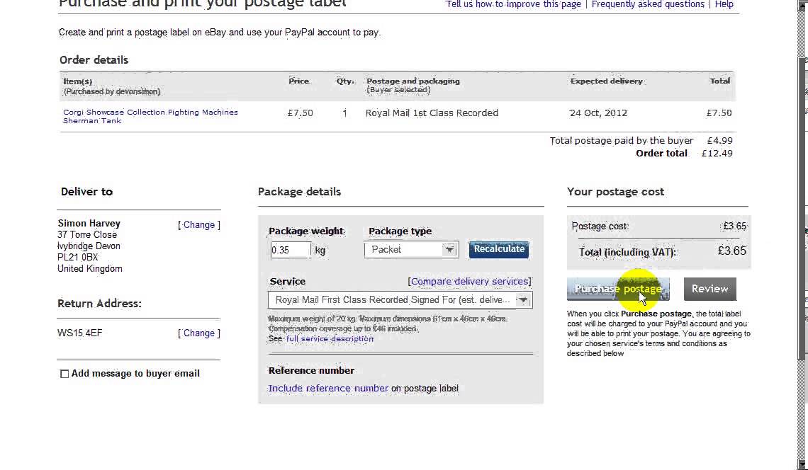 how to make a postage refund on ebay
