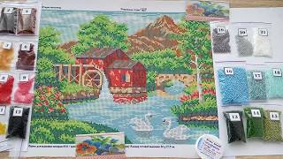 FULL Bead Embroidery painting kit Water mill in the mountains