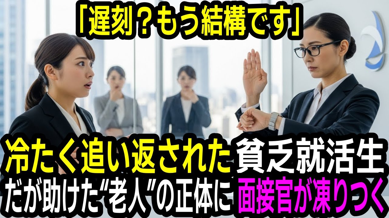 「遅刻？もう結構です」冷たく追い返された貧乏就活生。 だが助けた“ボロ服の老人”の正体を知った瞬間、面接官が凍りついた──。