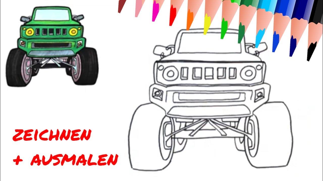 Monster Truck von vorne zeichnen für Kinder ️ Malen mit Agi ️ Schritt