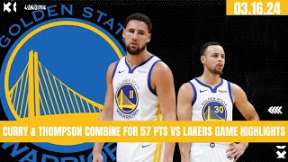STEPH CURRY & KLAY THOMPSON COMBINE FOR 57 POINTS VS LAKERS GAME HIGHLIGHTS