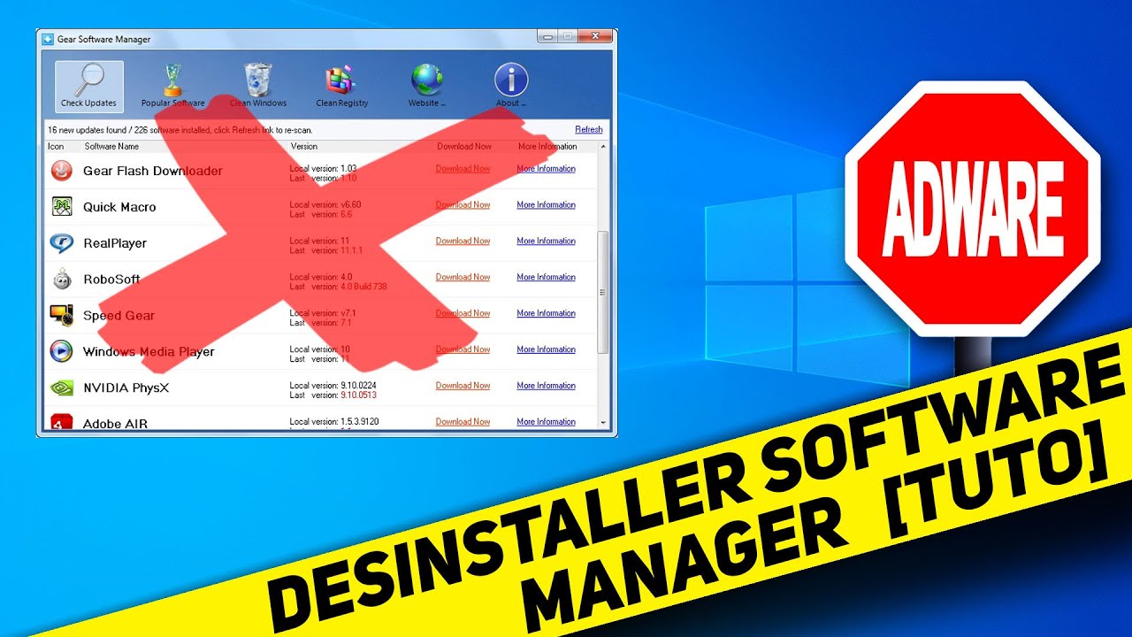 Désinstaller l'Adware Software Manager Connect) YouTube