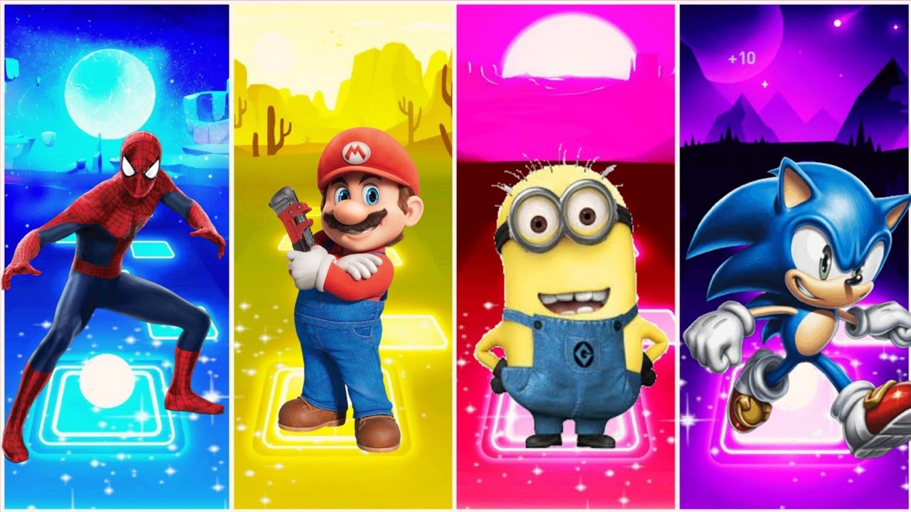 Spider-Man 🆚️ Mario 🆚️ Minions 🆚️ Sonic in Tiles Hop EDM Rush 🎶 