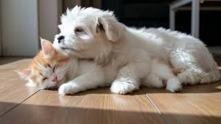 A Cute Puppy And A Cute Kitten