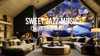 Relaxing Music Cafe 4K Gentle music and Jazz cafe space (Snow Falling And Raining)