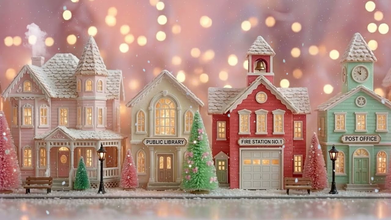 Cozy Pink Winter Village ❄️✨ | 3 Hour Lo-Fi Ambience for Relaxing, Focus & Sleep