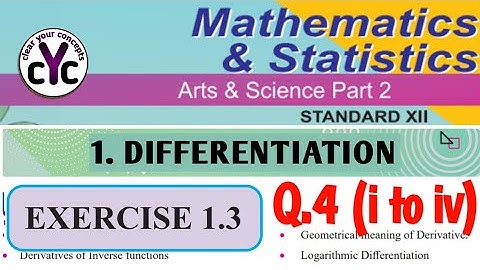 Exercise 1.3 (Q.4:i to iv) | Differentiation | chapter 1 | class 12 | maths part 2 | MH board