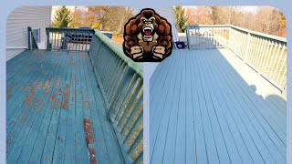 Aurora Indiana Deck Painters engulf and encapsulate deck with peeling Behr Deckover #deckleprosycure