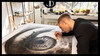 Drawing an Eye 364 X Larger Than Life with Only Pencil.