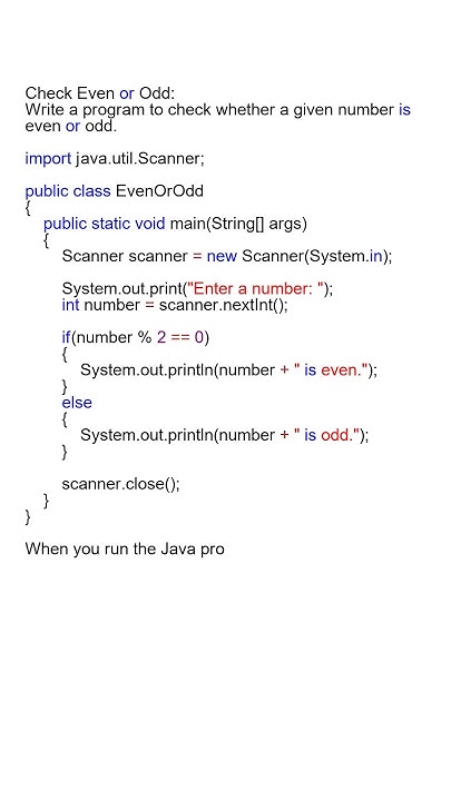 Java Program: Check Even or Odd Number #javaprogramming #EvenOrOdd ...