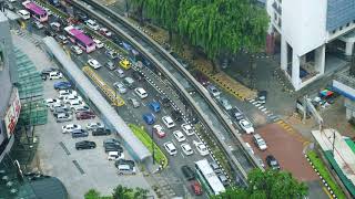 Aerial top down view of traffic jam on the road. 4k. Kuala Lumpur. 3840x2160