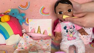 Morning Routine with Disney Darlings Minnie Inspired Interactive Baby Doll in Fantasy Babies World