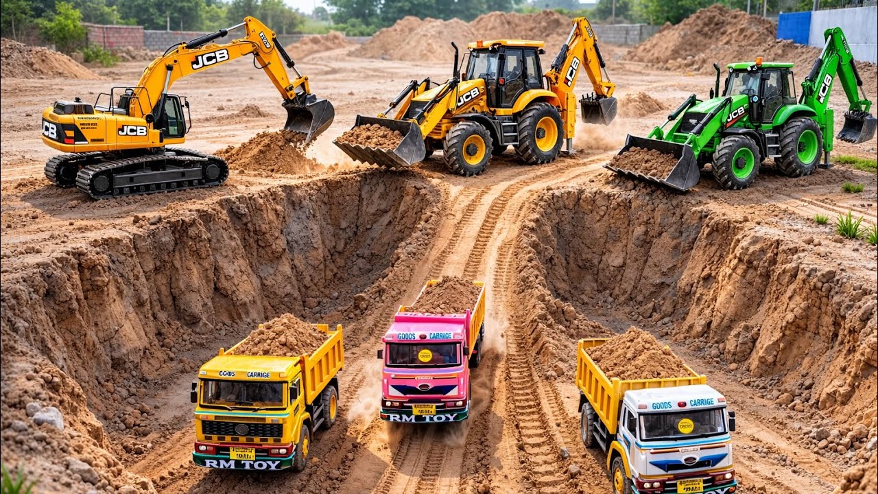 BharatBenz Dumper JCB 5CX Fully Loading Mud Sand Swaraj Tractor Truck Accident Pulling Out JCB ? Toy