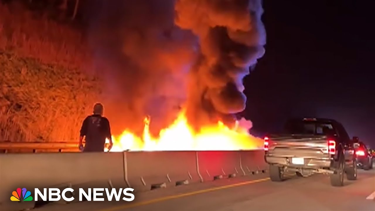 Eyewitness video shows a fierce fire after a small plane crashes in North Carolina