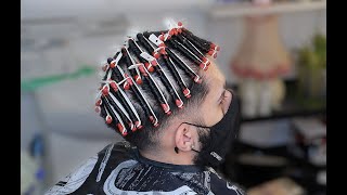 MENS PERM WITH BRICK RED RODS!!