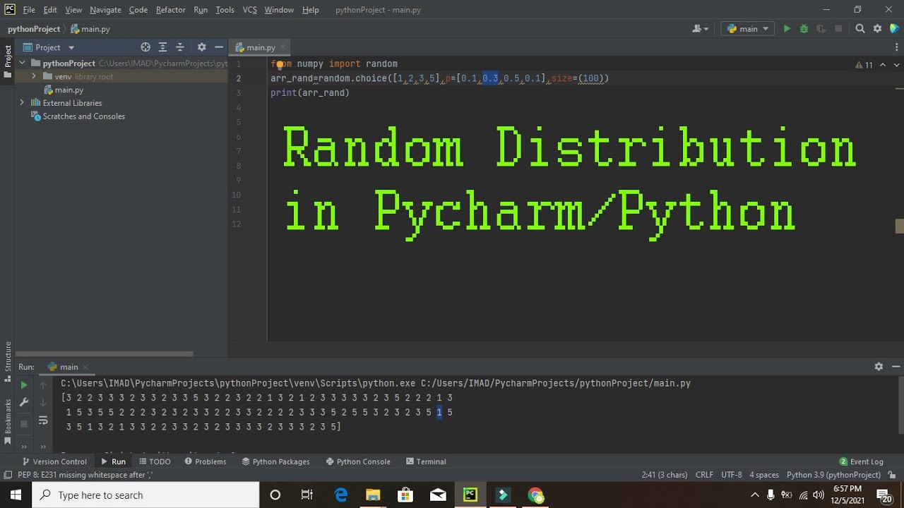 Random distribution in pycharm | random distribution in python - YouTube