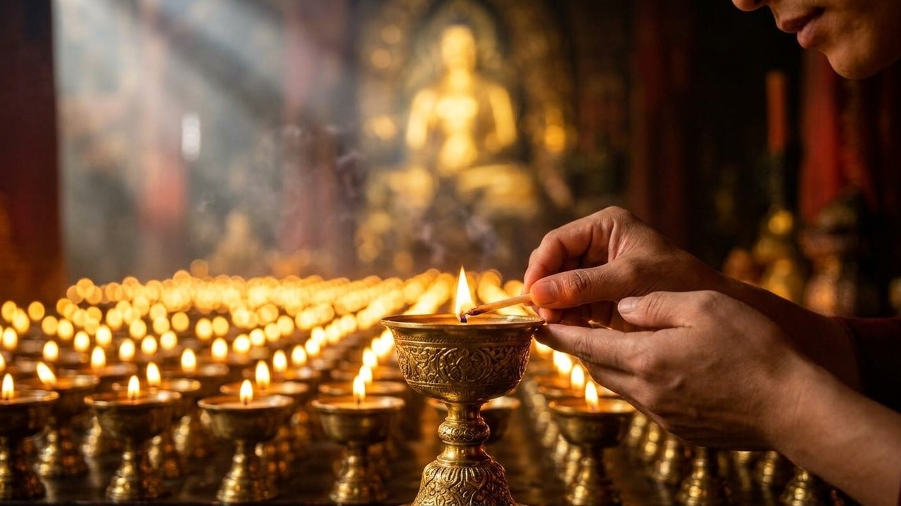 Om Namah Shivaya | Tibetan Temple Butter Lamps 🌿 Divine Peace