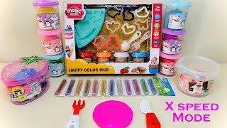 Unboxing Rainbow Happy Color Mud | Fun DIY Play-Doh Crafts | Pizza and Fruits Clay ASMR Video