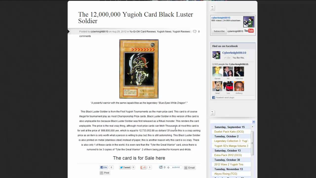 A Yugioh Card Worth 12 Million Dollars? (Normal Black Luster Soldier) 