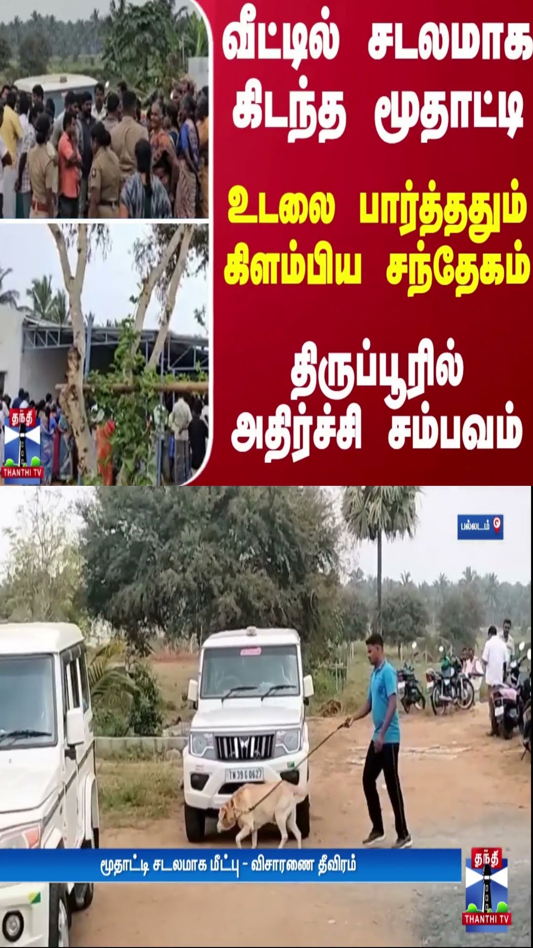 வீட்டில் சடலமாக கிடந்த மூதாட்டி..உடலை பார்த்ததும் கிளம்பிய சந்தேகம் -திருப்பூரில் அதிர்ச்சி சம்பவம்