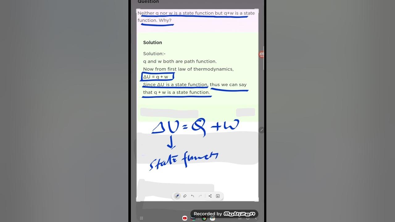 Neither q nor w is a state function but q w is a state function why