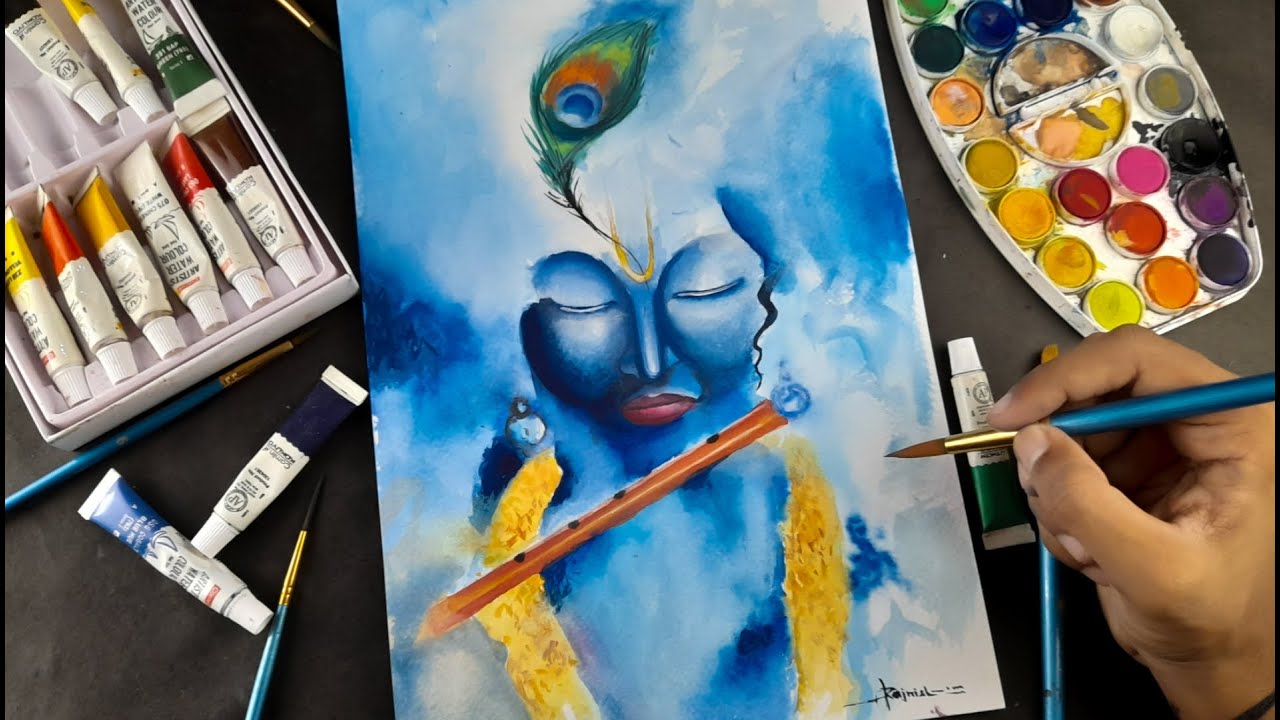 Krishna Drawing | Janmashtami Drawing | Krishna Watercolor ...