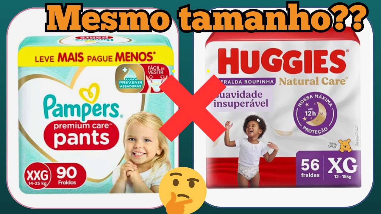 Comparei os tamanhos da fraldas Pampers XXG e Huggies XG