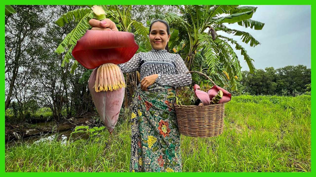 Banana Flower At Mother's House! Banana Pork Salad + Shrimp, Khmer Recipe ! Local Food. YouTube