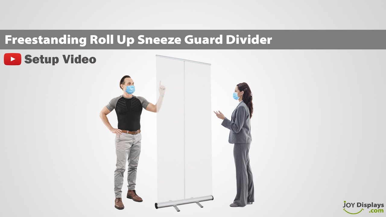 Freestanding Sneeze Guard - 33.5" W X 78.5" H - Floor Standing Roll Up Clear Shield