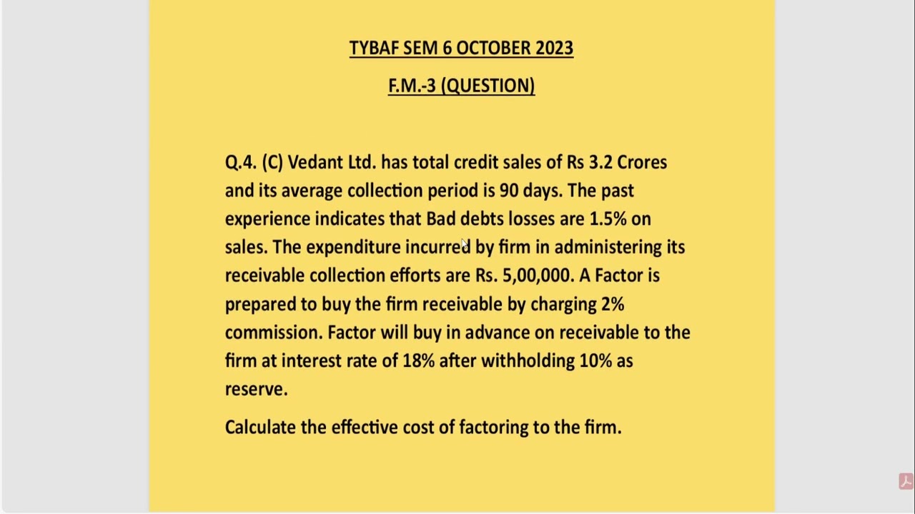 TYBAF SEM 6 Financial Management-III October 2023 [Q.4.(C)] Working Capital Financing Sum