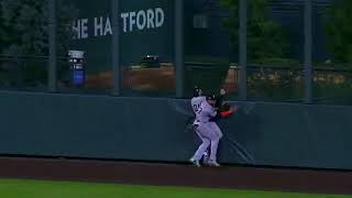 Giancarlo Stanton colliding with Christian Yelich at the wall