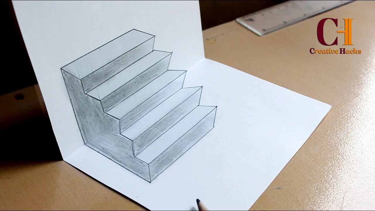 3D Stairs Drawing | How to Draw 3D Stairs on Paper - YouTube