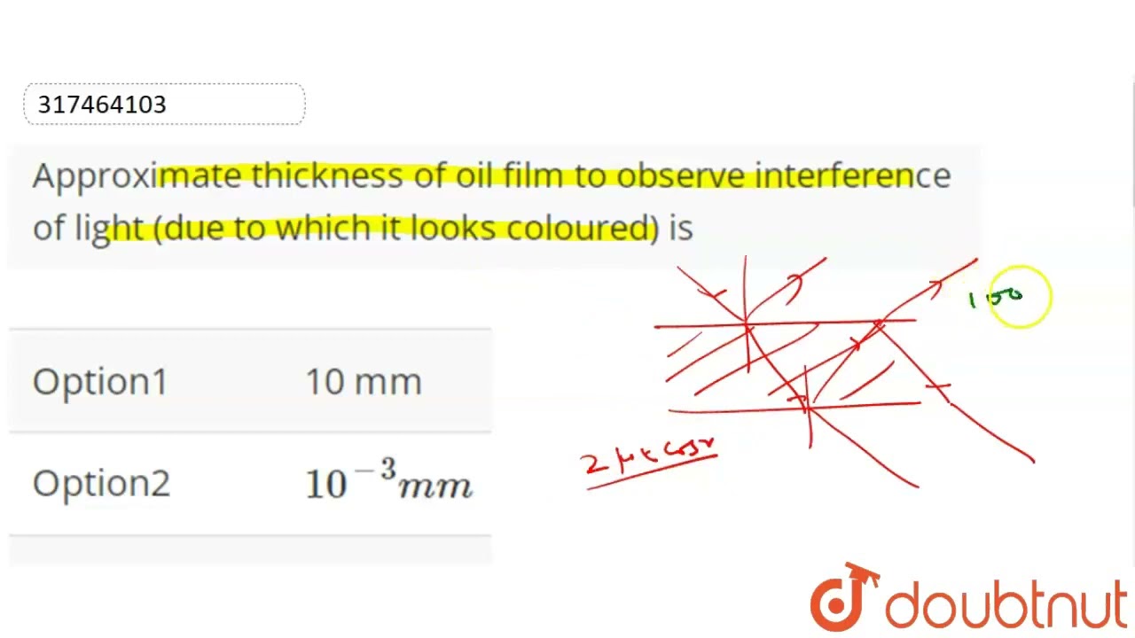Approximate Thickness Of Oil Film To Observe Interference Of Light due Approximate Thickness Of Oil Film To Observe Interference Of Light due
