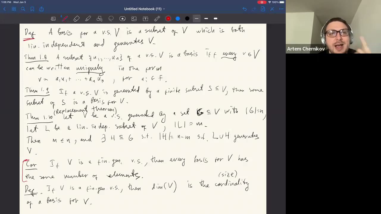 Linear Algebra, Lecture 2 (Review: Basis, Dimension, Linear Transformations)