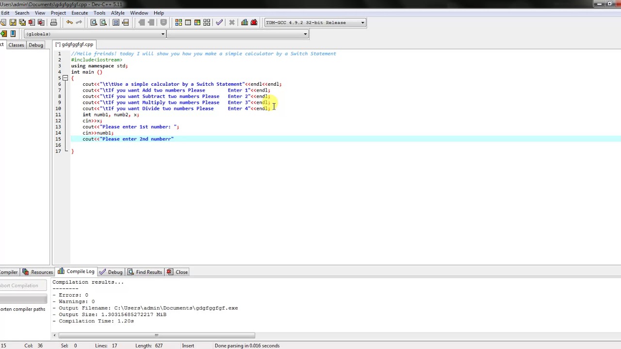 Simple Calculator by a Switch Statement in Dev-C++ - YouTube