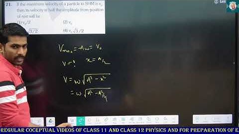 21.If the maximum velocity of a particle in SHM is v0.then its velocity at half the amplitude from