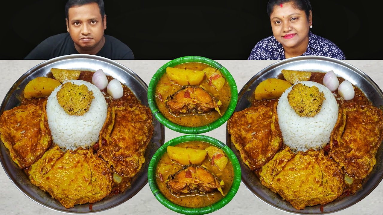 Spicy Egg Omelette Curry Fish Curry With Rice Eating Challenge Food