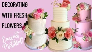 How to frost a cake & decorate with fresh flowers!