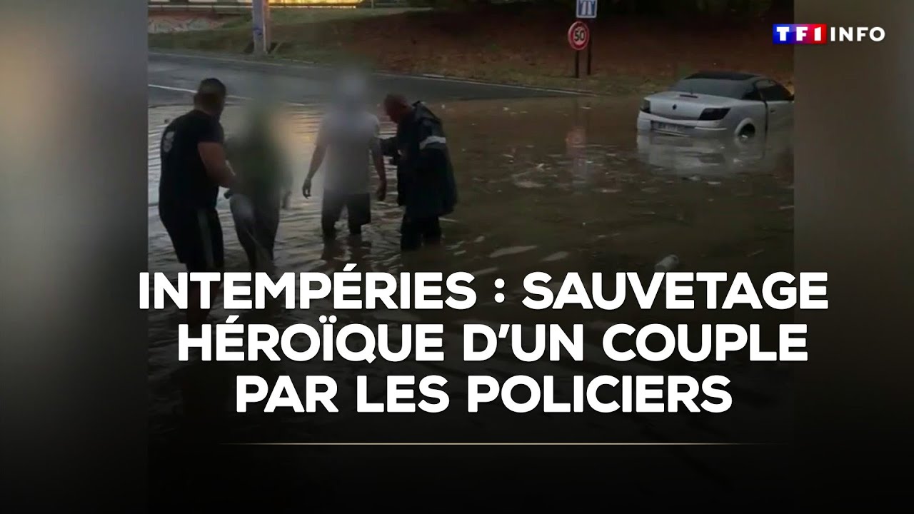Intempéries : sauvetage héroïque d'un couple par des policiers ｜TF1 INFO