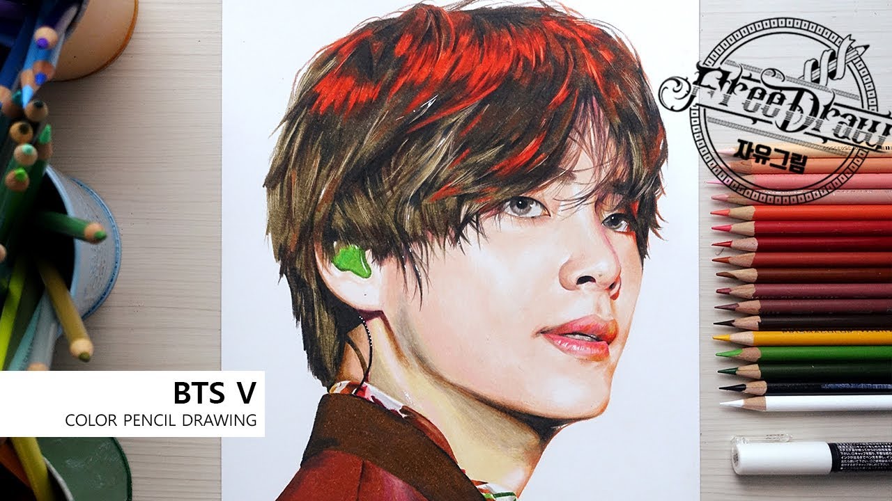 BTS V (방탄소년단 뷔) colored pencil drawing 색연필그림 - YouTube