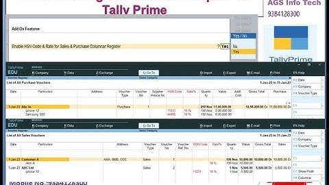 HSN Code and Rate for Sales and Purchase Columnar Register report  In Tally Prime AGSTECH TALLYTDL