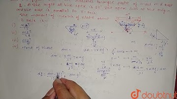 The figure shows an isosceles triangle plate of mass M and base L. The angle at the apex is 90^@...