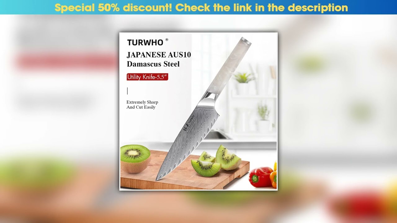 Slide TURWHO 5.5" Utility Knife Damascus Steel Professional Chef Knife Cut Vegetable Meat Fruit Kit