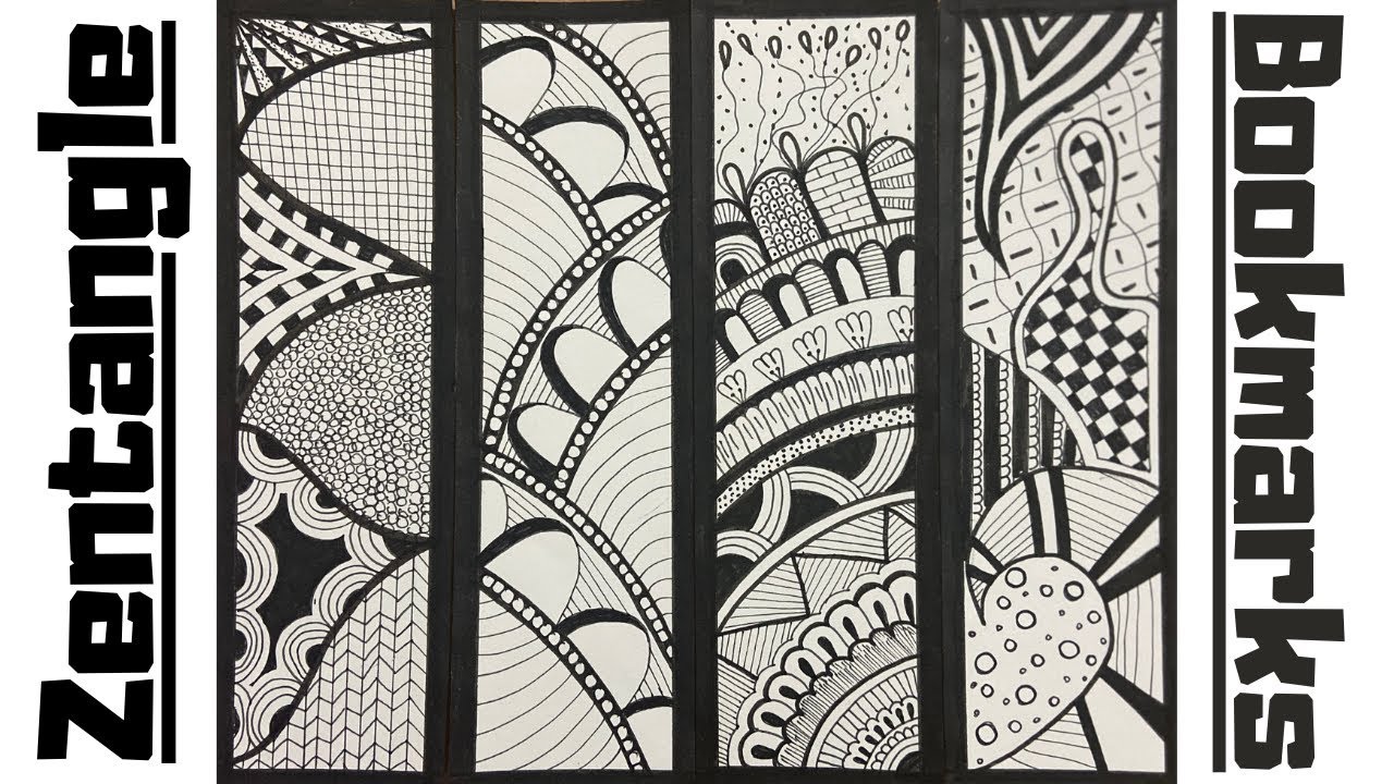 4 Best Easy Zentangle Bookmark Design l How To Draw Step By Step