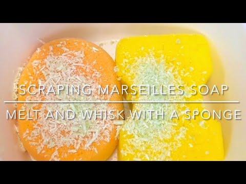 【ASMR】マルセイユ石鹸を削ってスポンジで泡立てます🧽🧼Scrape Marseilles soap and lather with a sponge 🧽🧼