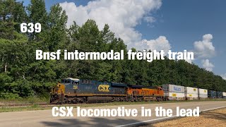 Bnsf Intermodal freight train with Csx locomotive 