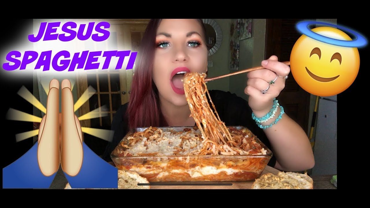 JESUS SPAGHETTI MUKBANG RECIPE BY TRAILER TRASH TAMMY BURPING VEGAN