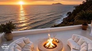Cozy Fireplace & Ocean Waves 🌊🔥 | Seaside Terrace at Sunset for TV(3 Hours)