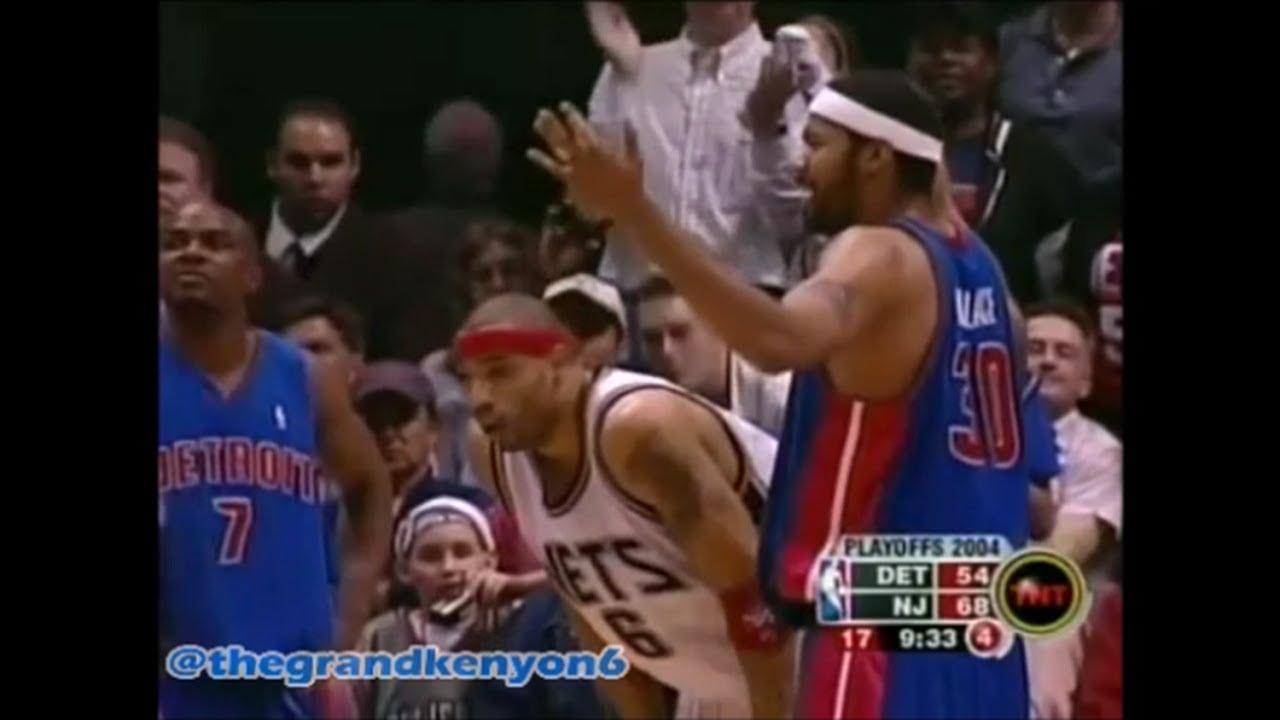 Kenyon Martin & Rasheed Wallace battle for position down low, tagged with  double personals 